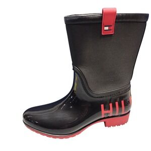 Tommy‎ Hilfiger Logomania Desi Ankle Rain Boots Womens Size 11 Black Pull On